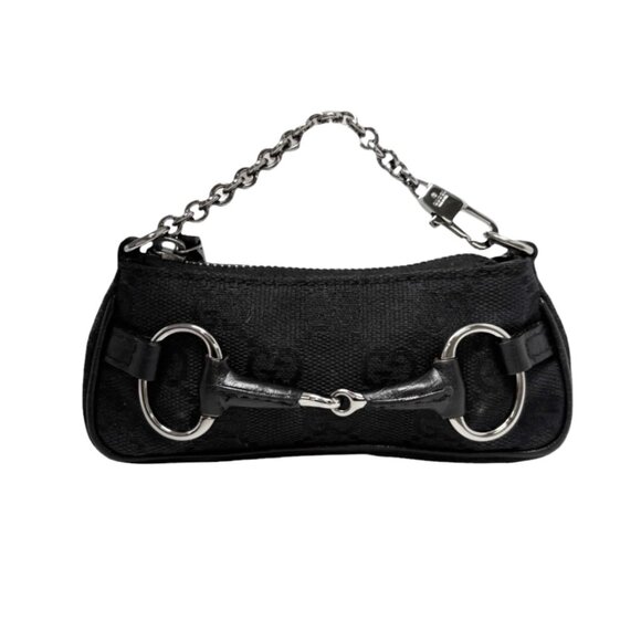GUCCI Vintage GG Monogram Horsebit Micro Pouch Coin Purse Black Silver [106221] - Picture 4 of 13